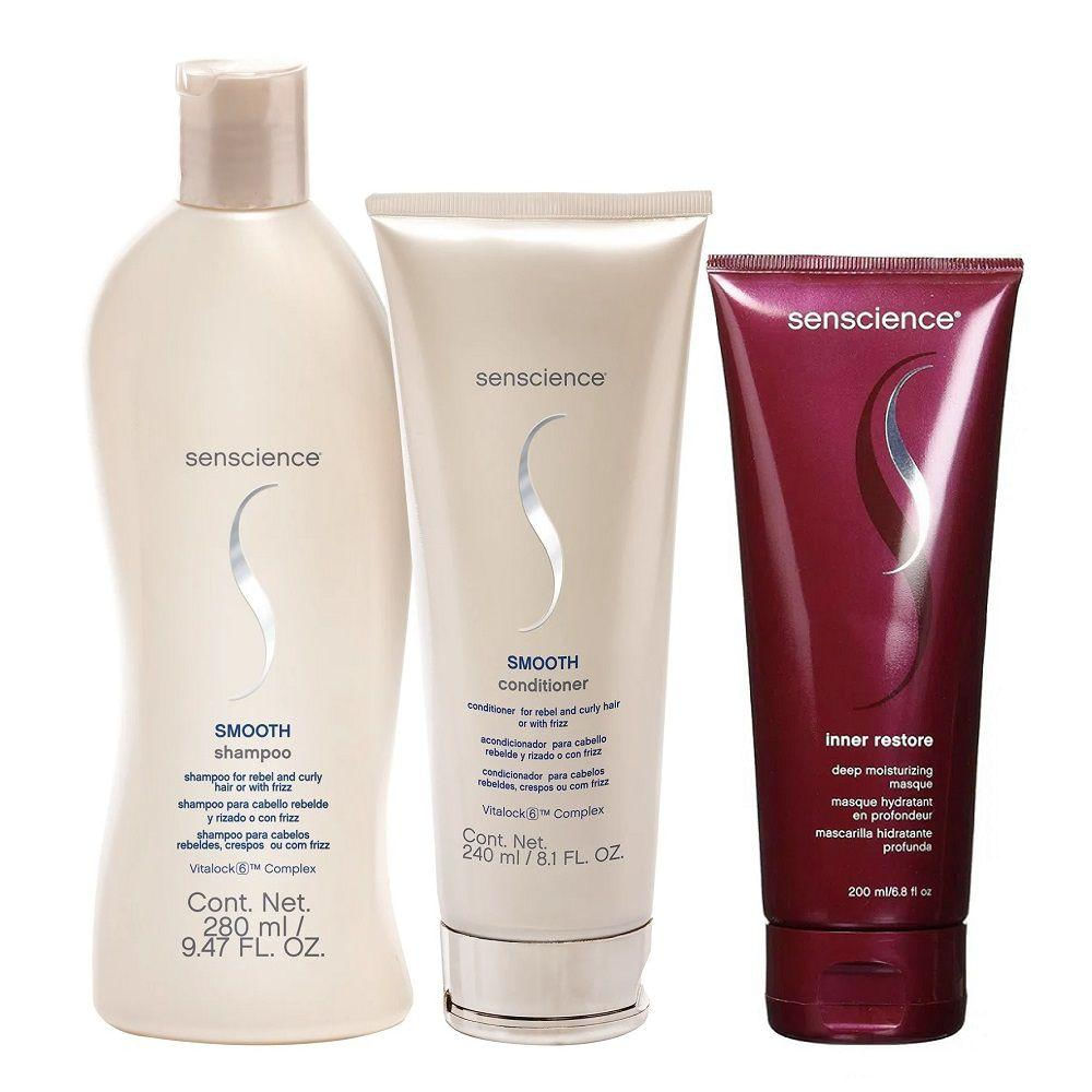 Kit Senscience Smooth - Shampoo 280ml + Condicionador 240ml + Máscara Inner Restore Deep 200ml