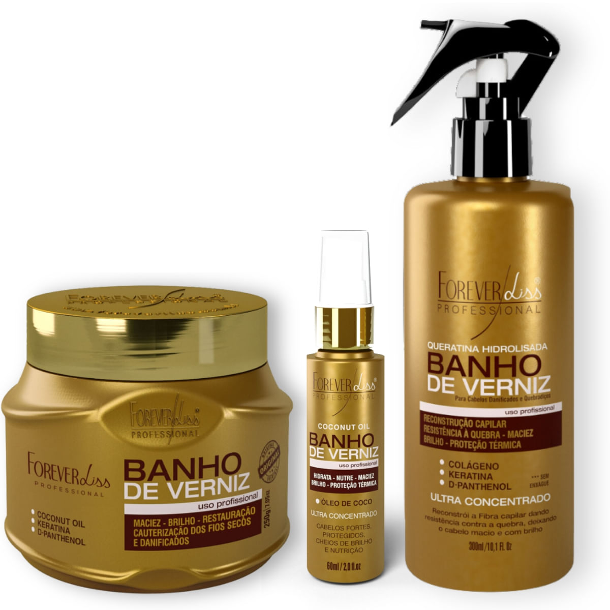 Forever Liss Banho De Verniz: Máscara 250G, Óleo De Coco E Queratina Hidrolisada 300Ml