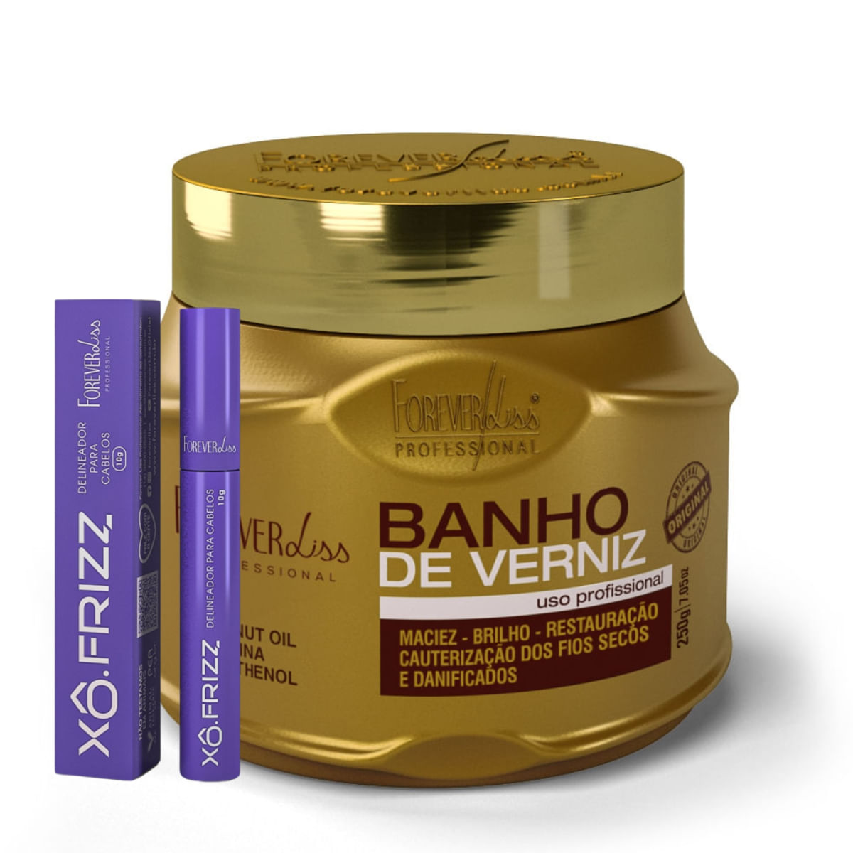 Forever Liss Banho De Verniz: Máscara 250G E Modelador Xô Frizz 10G