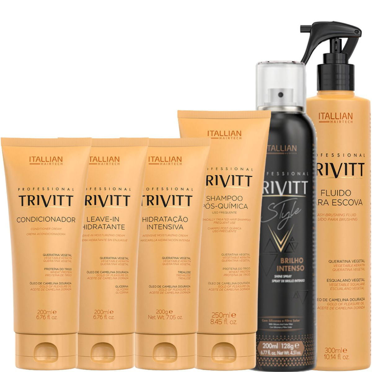 Trivitt: Brilho Intenso, Fluído, Kit Homecare Com Hidratação E Leave-In 200Ml