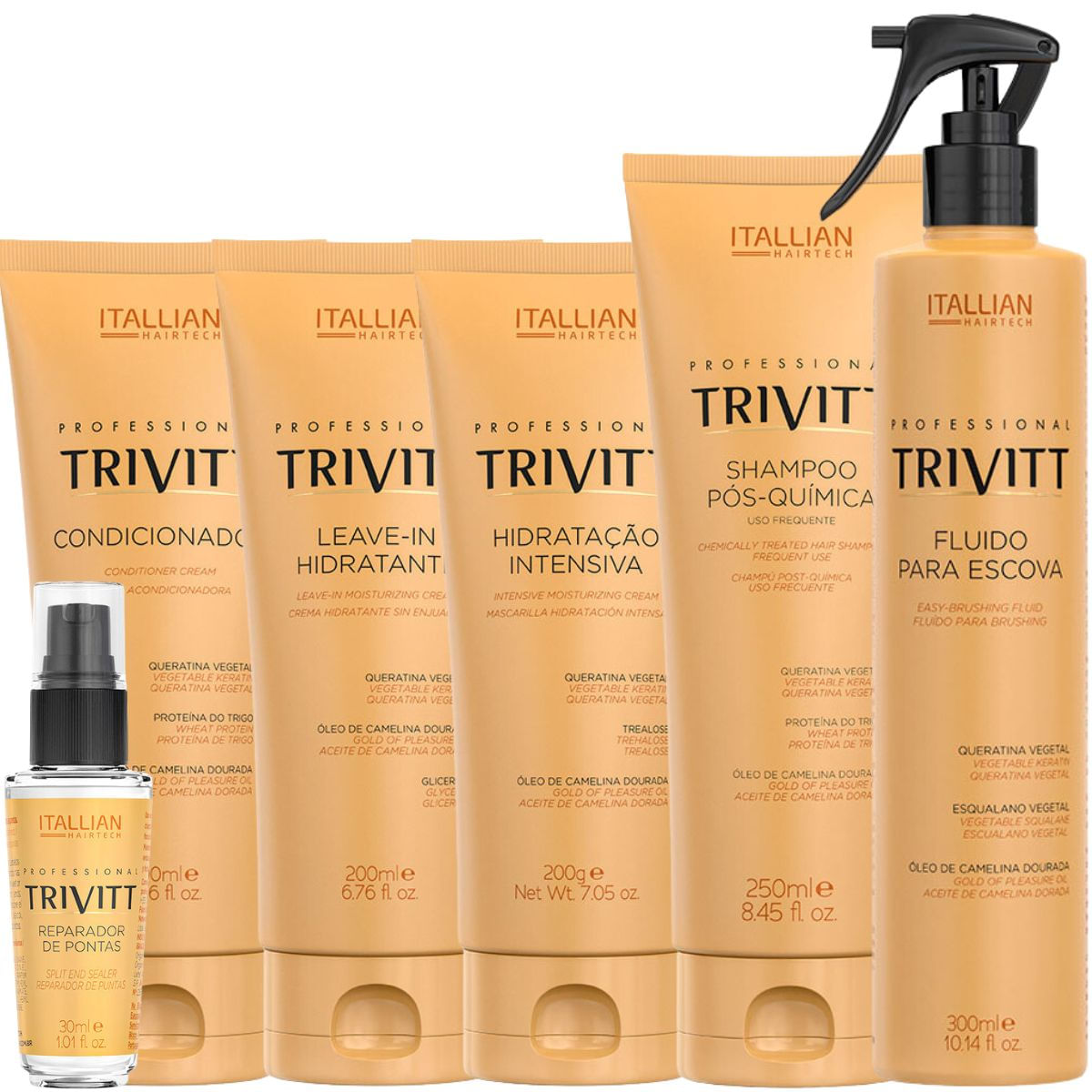Trivitt: Fluído Para Escova, Kit Homecare Com Hidratação, Leave-In 200Ml E Reparador De Pontas
