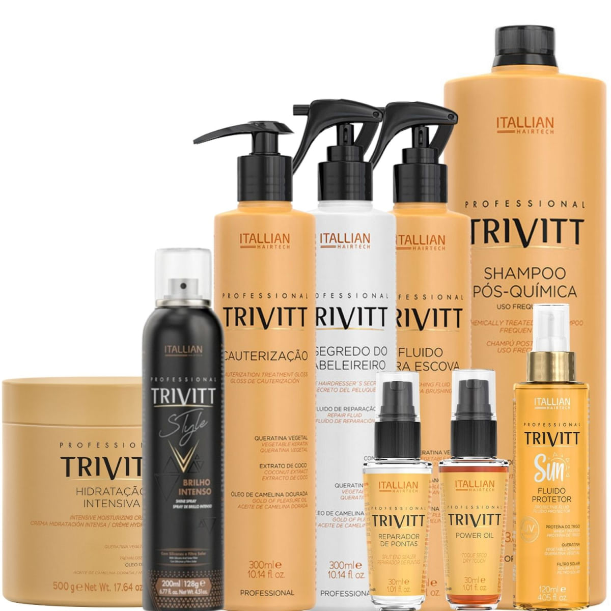 Trivitt: Kit Profissional 9 Produtos Para Hidratação 500G, Cauterização E Finalização Proteção Térmica