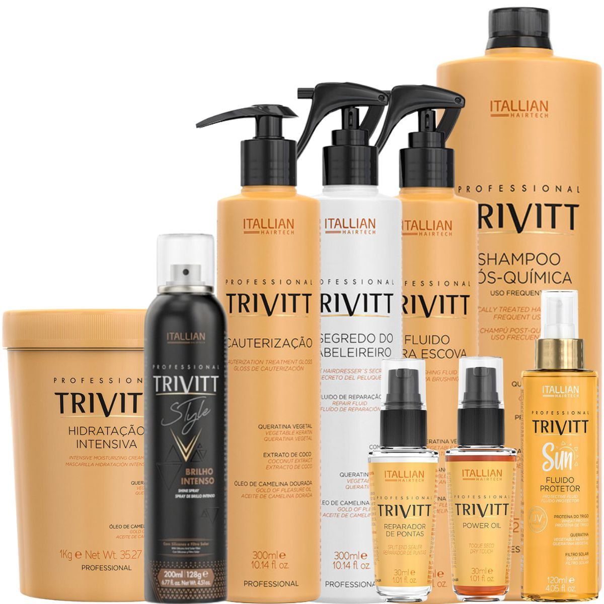 Trivitt: Kit Profissional 9 Produtos Para Hidratação, Cauterização E Finalização Com Proteção Térmica