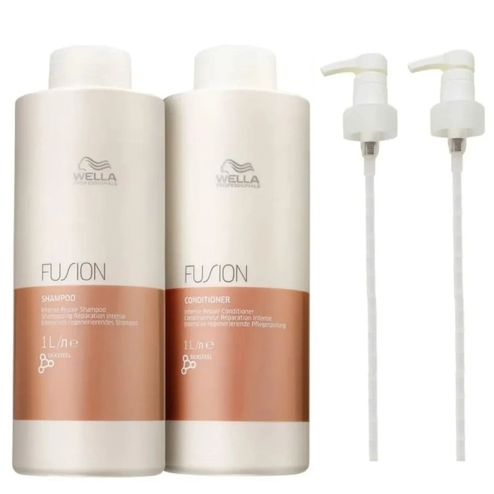 Kit Wella Professionals Fusion Shampoo 1000ml + Condicionador 1000ml + Válvulas Pump