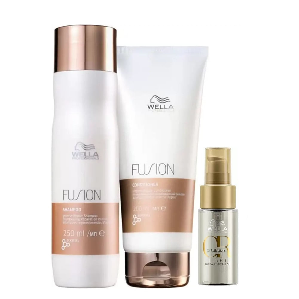 Kit Wella Professionals Fusion shampoo 250ml + Condicionador 200ml + Oil Reflections Light 30ml