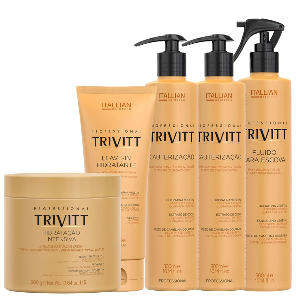 Trivitt: 2 Unidades De Cauterização 300Ml, Fluído Para Escova, Hidratação 500G E Leave-In 200Ml