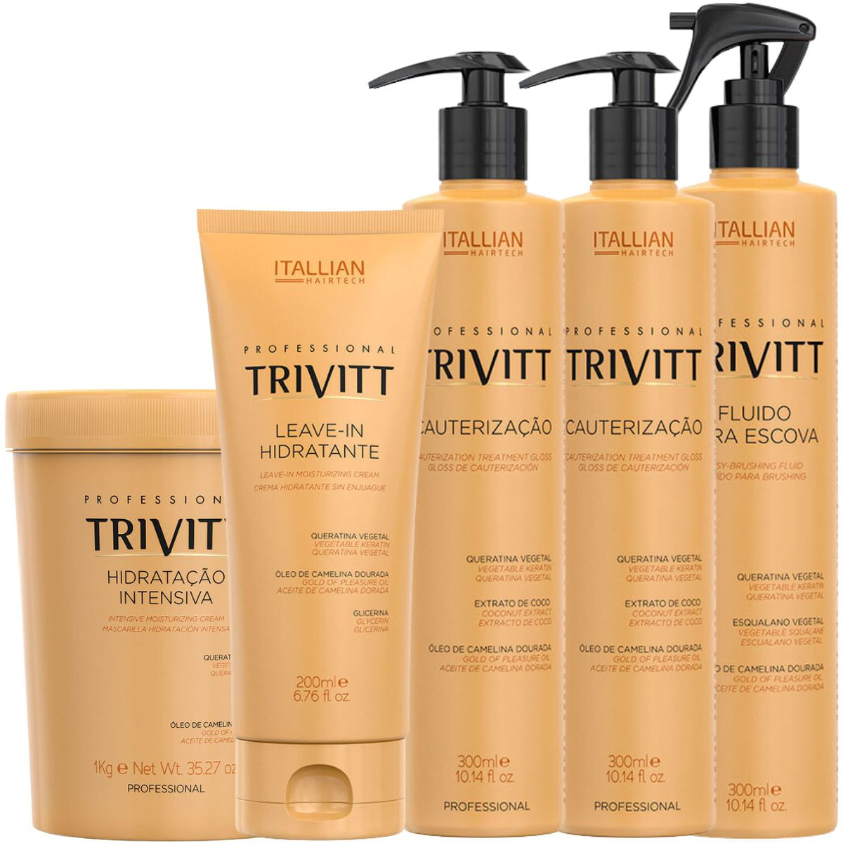 Trivitt: 2 Unidades De Cauterização 300Ml, Fluído Para Escova, Hidratação 1Kg E Leave-In 200Ml