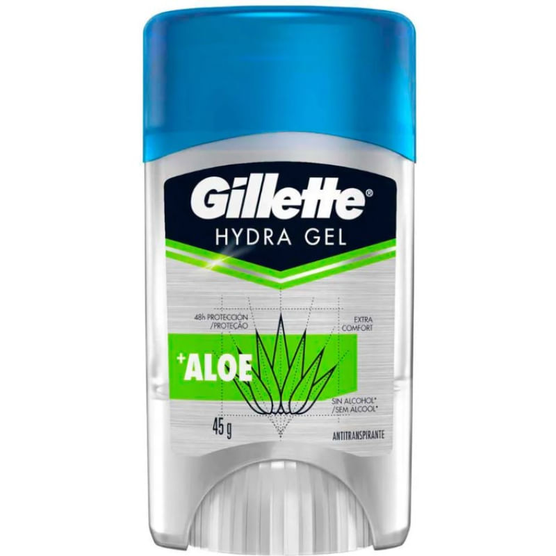 DESODORANTE ANTITRANSPIRANTE HIDRA GEL GILLETTE ALOE APLICAÇÃO TRANSPARENTE MASCULINO 45G