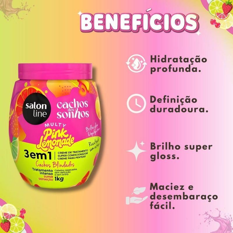 Creme Capilar 3 Em 1 Salon Line Multy Pink Lemonade Cachos Dos