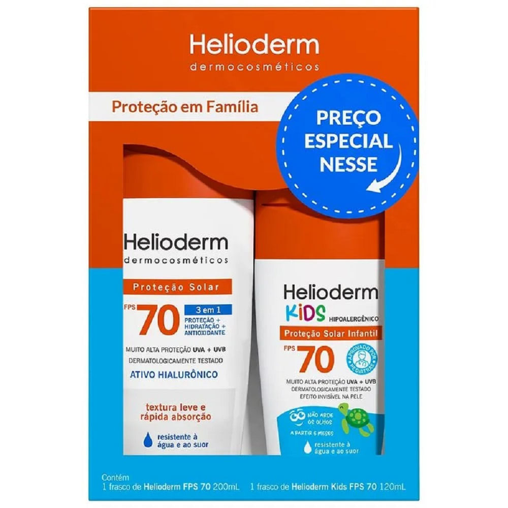Kit Helioderm Família Protetor Solar Corporal FPS70 200ml + Protetor Solar Kids FPS70 120ml