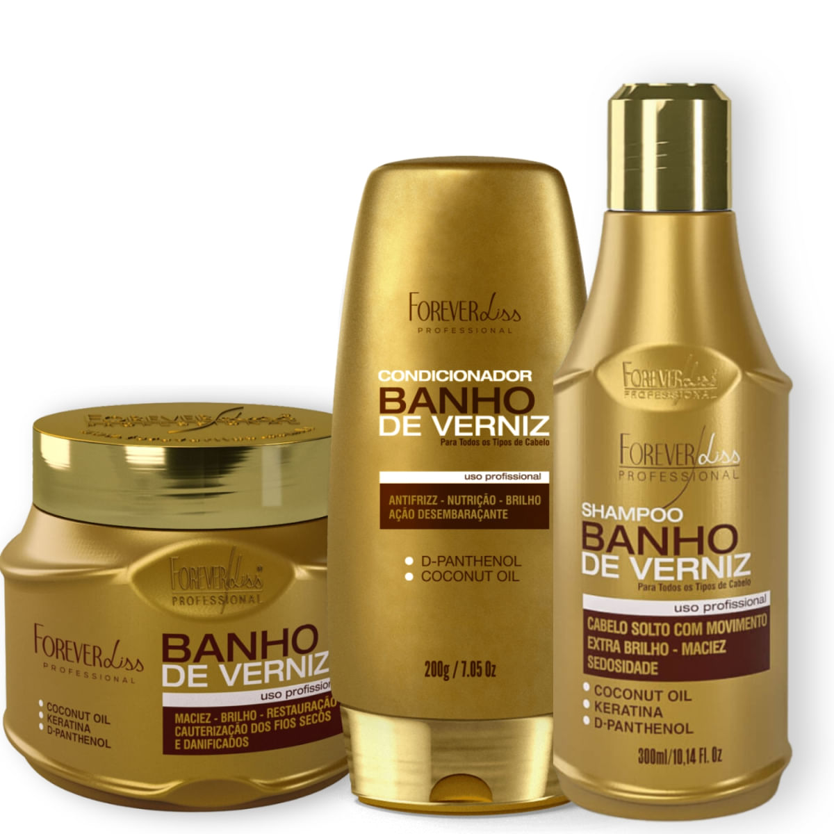 Forever Liss Banho De Verniz: Condicionador 200G, Máscara 250G E Shampoo 300Ml