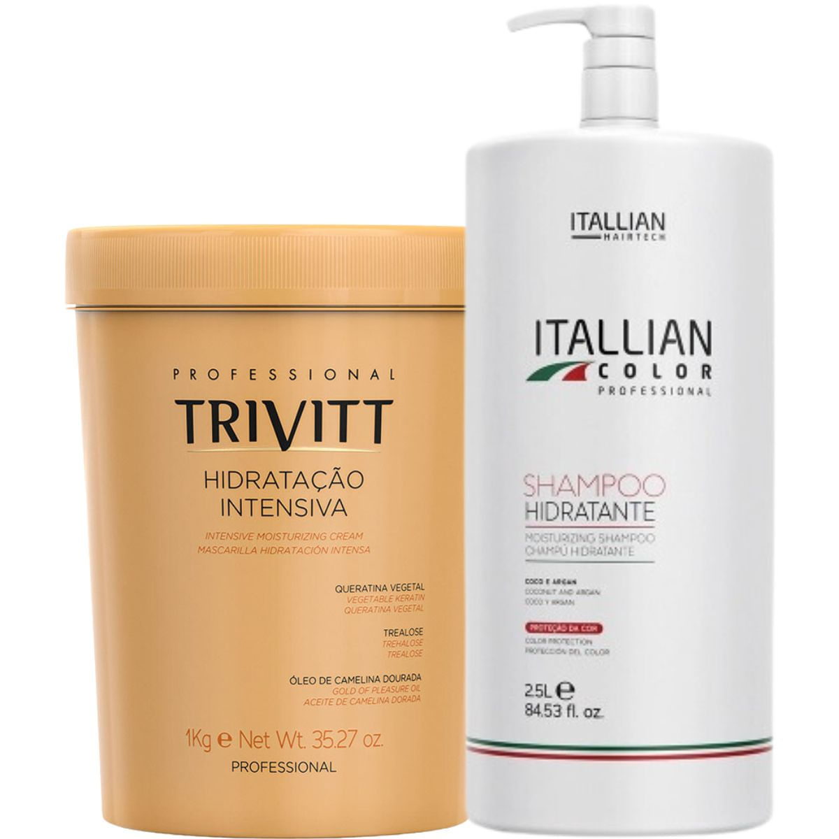 Itallian Hairtech: Hidratação Intensiva 1Kg E Shampoo Hidratante Itallian Color 2,5L