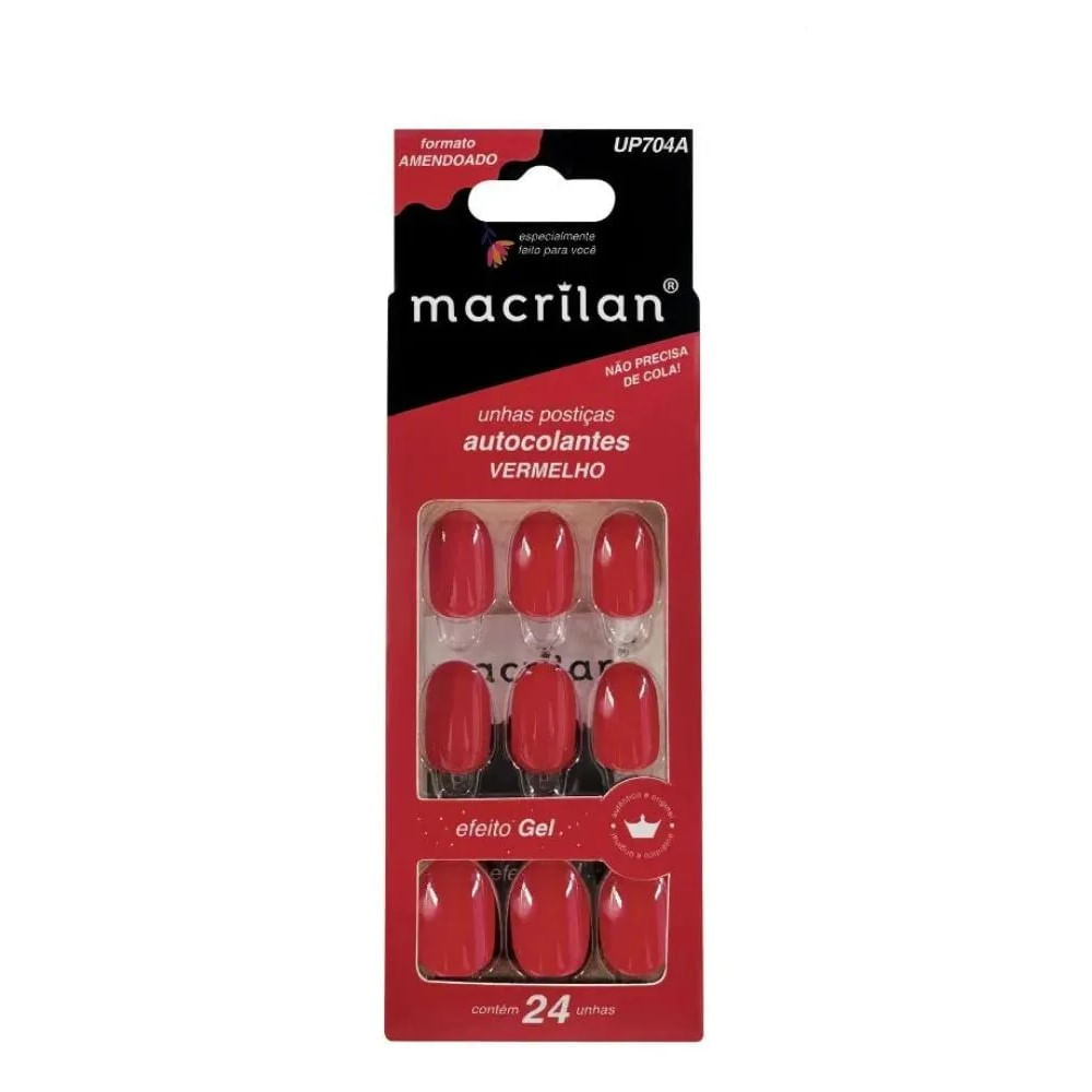Unha Postiça Vermelho Escuro com Adesivo Macrilan