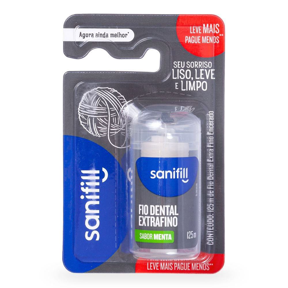 Fio Dental Sanifill Extrafino Sabor Menta 125 metros – Leve mais, Pague Menos Fita Dental Sanifill Extra Fino 125 Metros