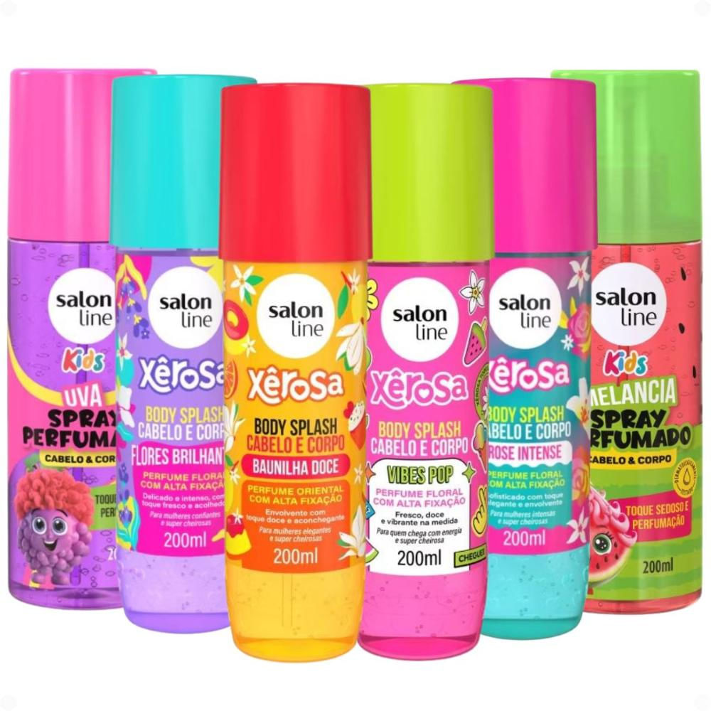 Kit Salon Line Body Splash Cabelo e Corpo: 4 Xêrosa + 2 Kids 200ml