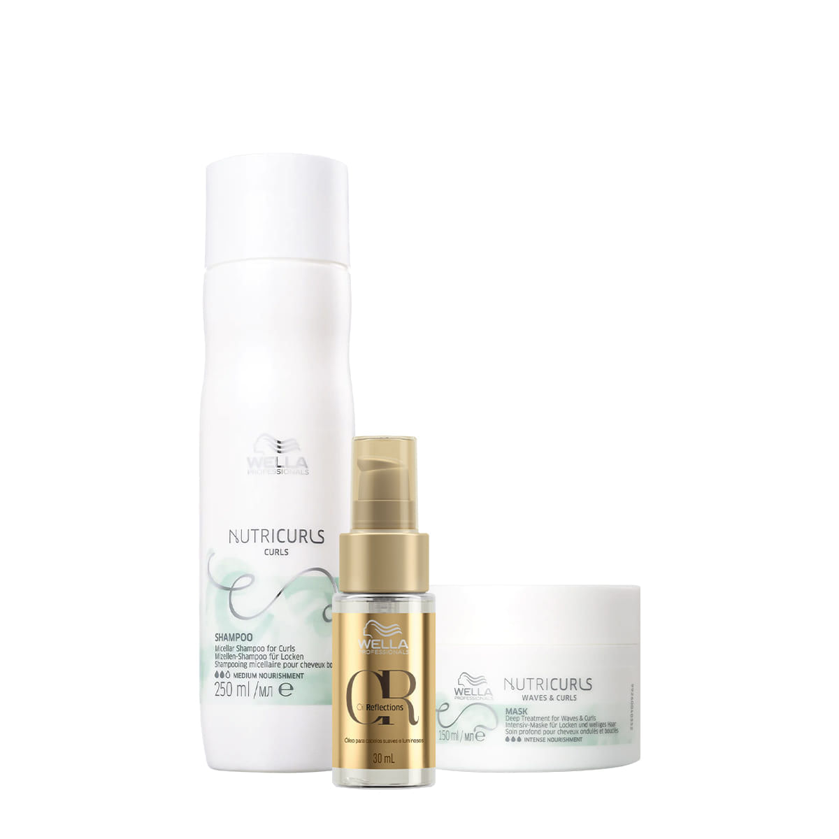 Wella Professionals Nutricurls Shampoo 250ml+Máscara Capilar 150ml+Oil Reflections 30ml