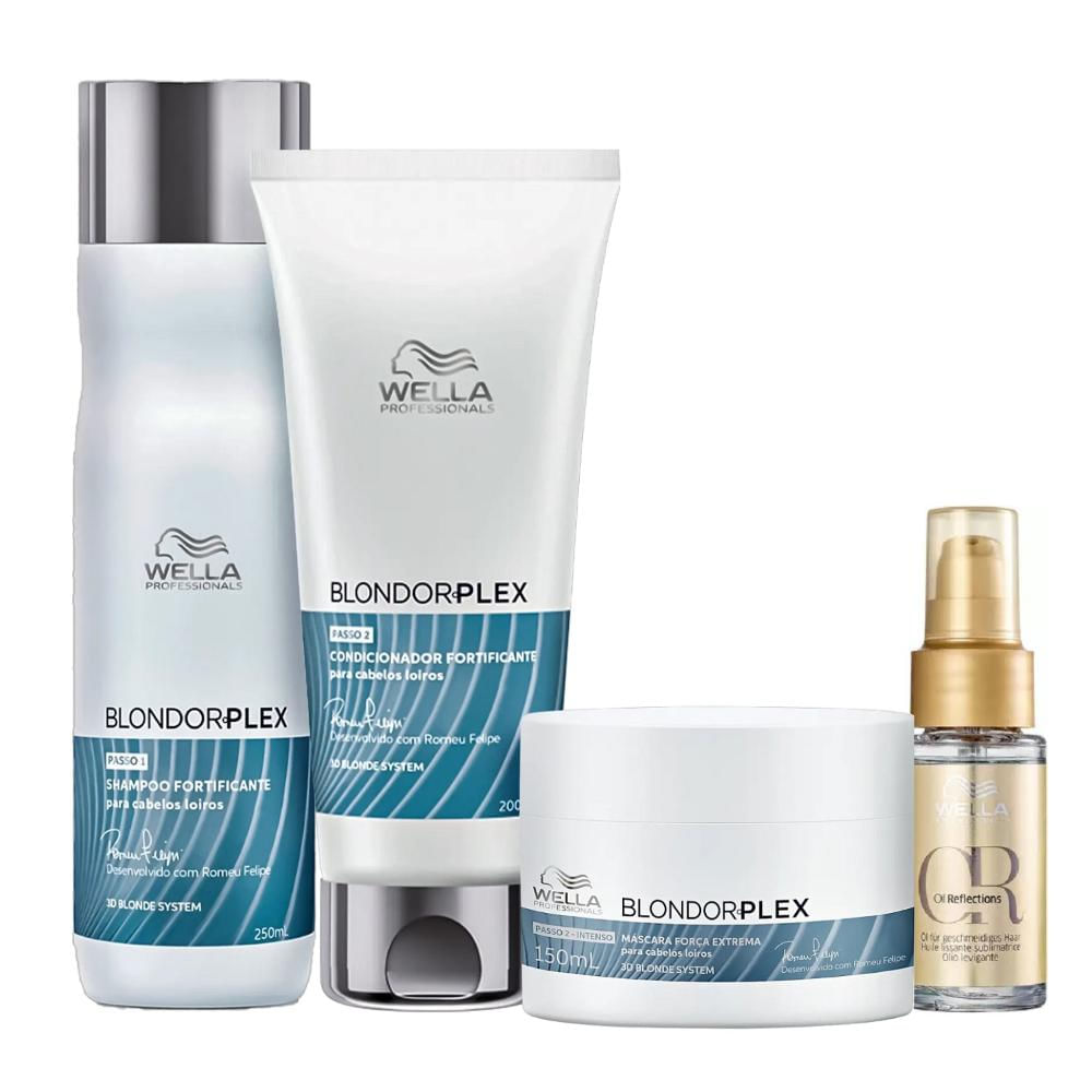 Kit Wella Professionals BlondorPlex - Shampoo 250ml + Condicionador 250ml + Máscara 150ml + Oil Reflections 30ml