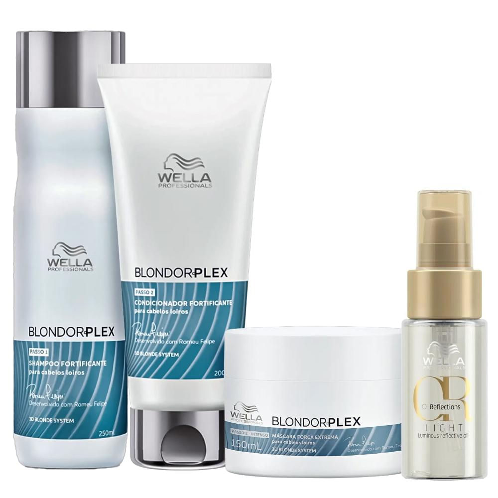 Kit Wella Professionals BlondorPlex - Shampoo 250ml + Condicionador 250ml + Máscara 150ml + Oil Reflections Light 30ml