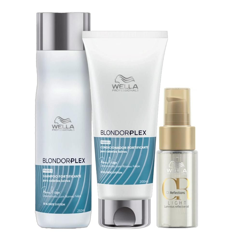 Kit Wella Professionals BlondorPlex - Shampoo 250ml + Condicionador 250ml + Oil Reflections Light 30ml