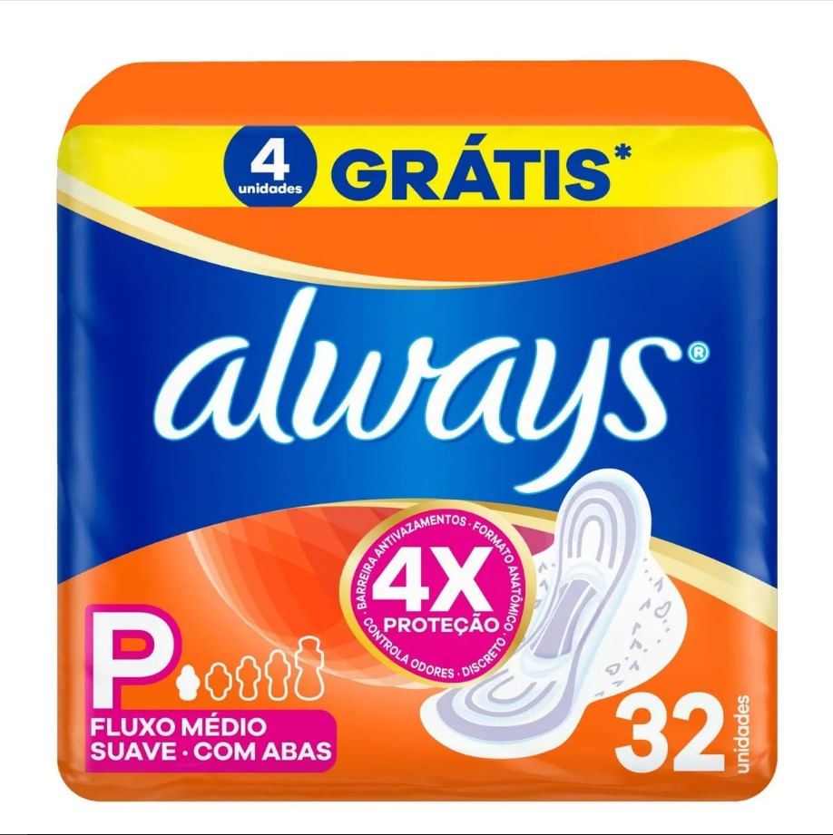 Absorvente Always Super Proteção Cobertura Suave Com Abas 32 Unidades Leve Mais Por Menos
