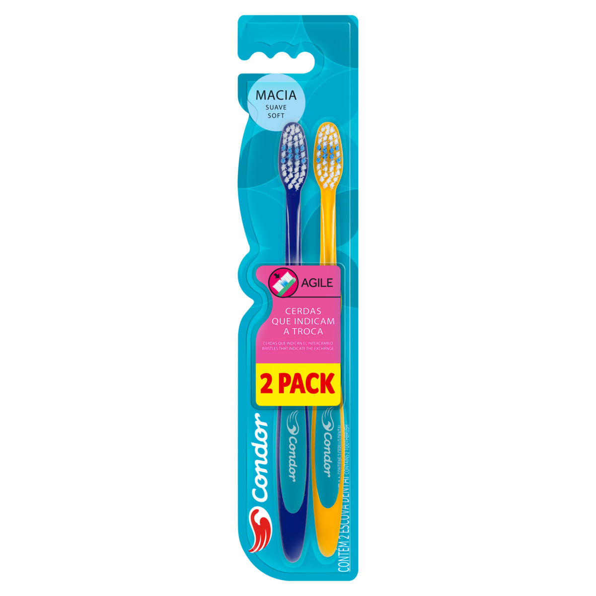 Escova Dental Macia Condor Agile Cabeça M 2 Unidades - Sortidos