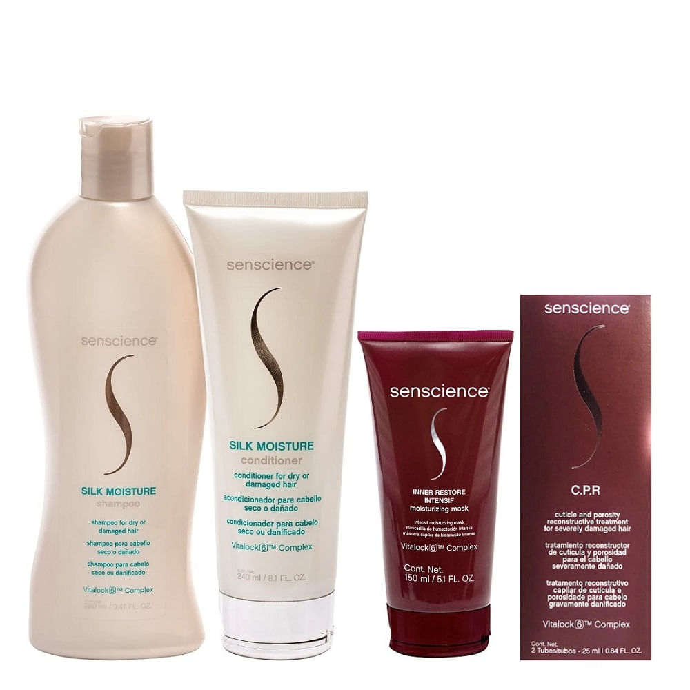Kit Senscience Silk Moisture Shampoo 280ml + Condicionador 240ml + Inner Restore Intensif 150ml + CPR 2x25ml