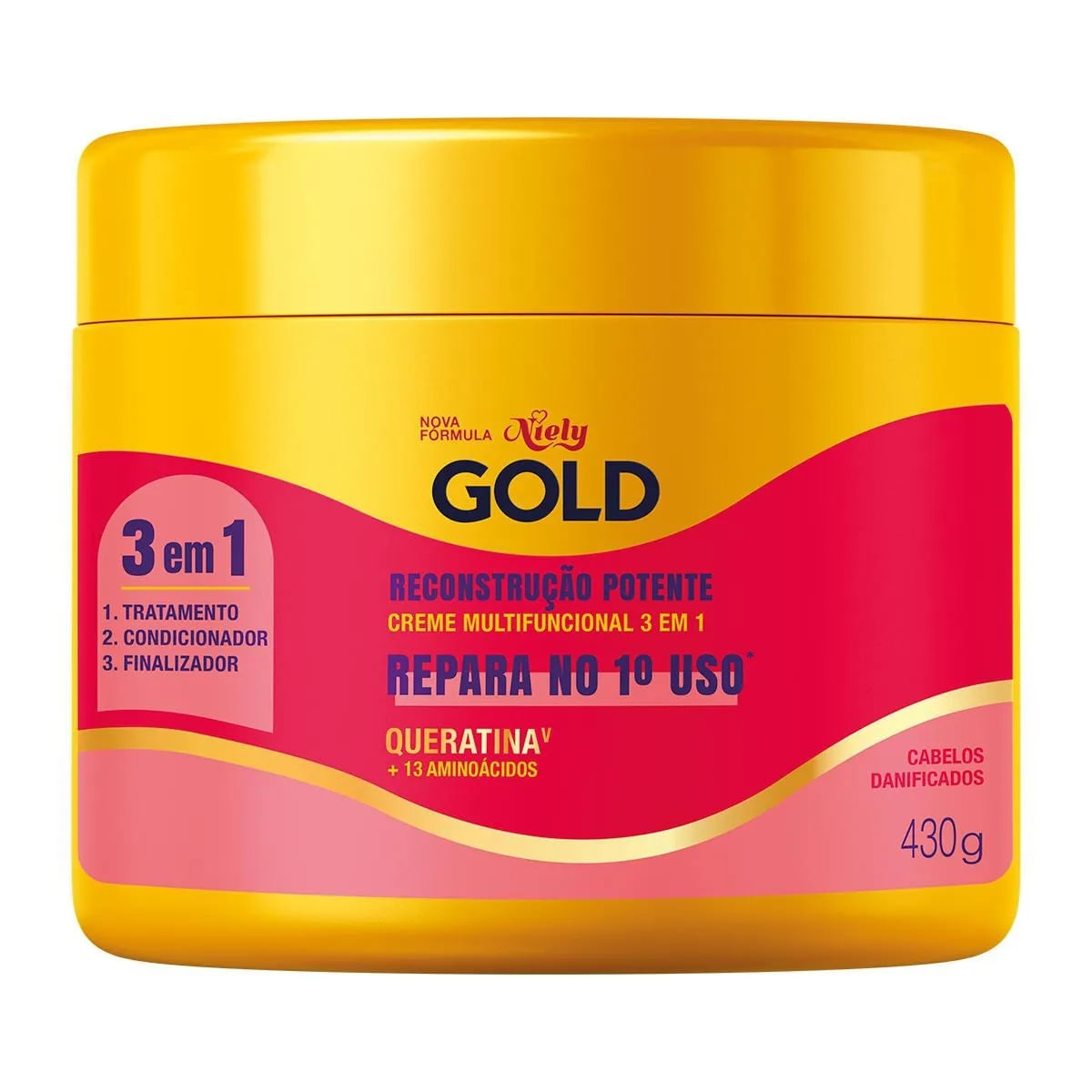 Creme de Tratamento Multifuncional 3 em 1 Niely Gold Reconstrução Potente 430ml