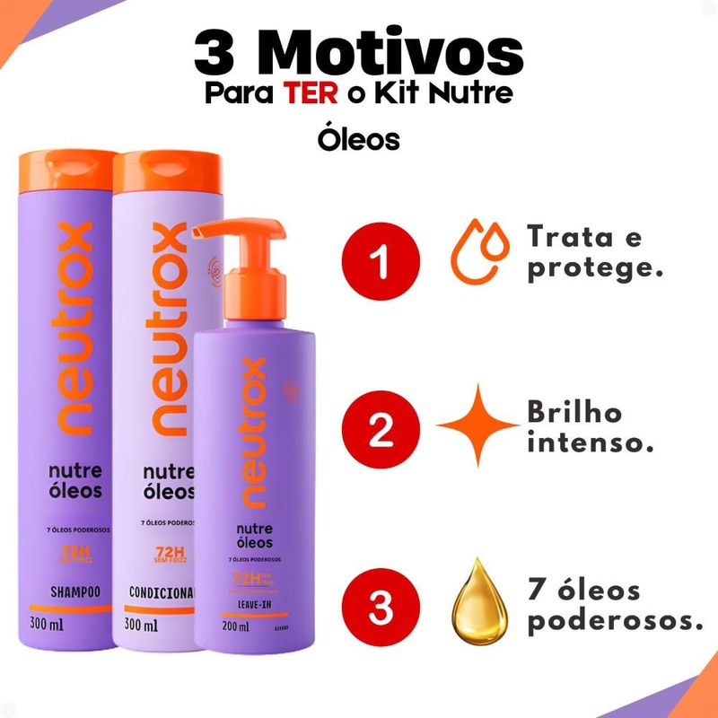 Kit Neutrox Nutre Óleos: Shampoo, Condicionador 300ml e Leave-in
