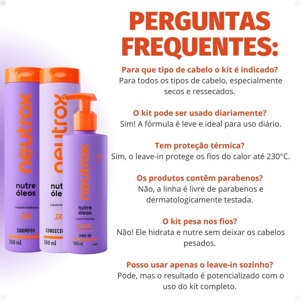 Kit Neutrox Nutre Óleos: Shampoo, Condicionador 300ml e Leave-in