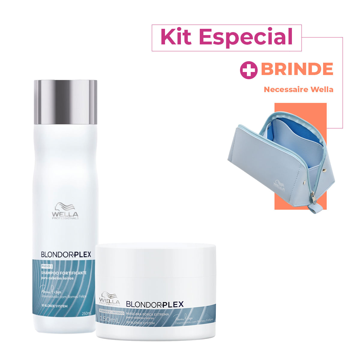 Kit Wella Professionals BlondorPlex Shampoo Máscara Necessaire (3 produtos)