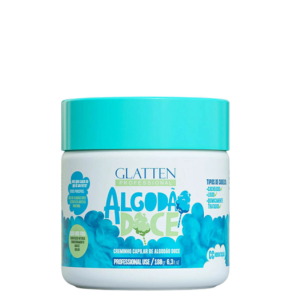 Glatten Algodão Doce - Máscara Creme Capilar Hidratação Profunda 180g