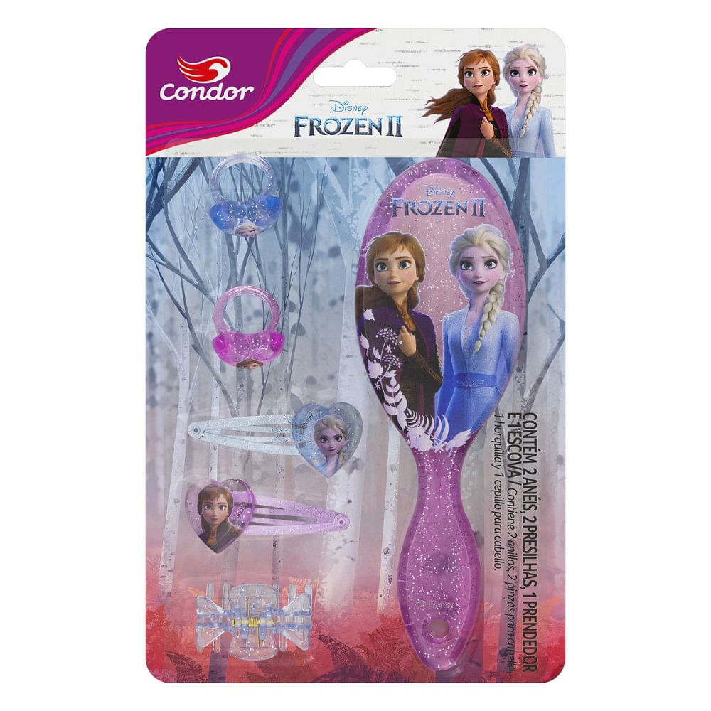 Kit Escova Cabelo Condor Frozen 2 com Acessórios