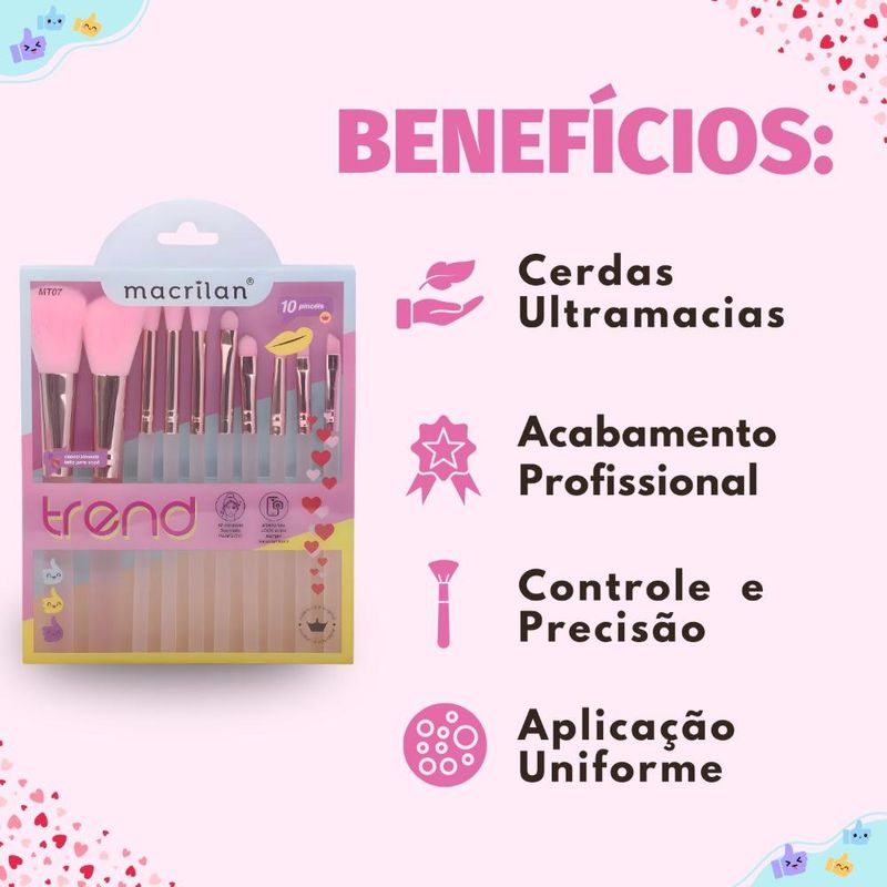 Kit Com 10 Pincéis Macrilan Trend Cores Variadas Mt07 - Época