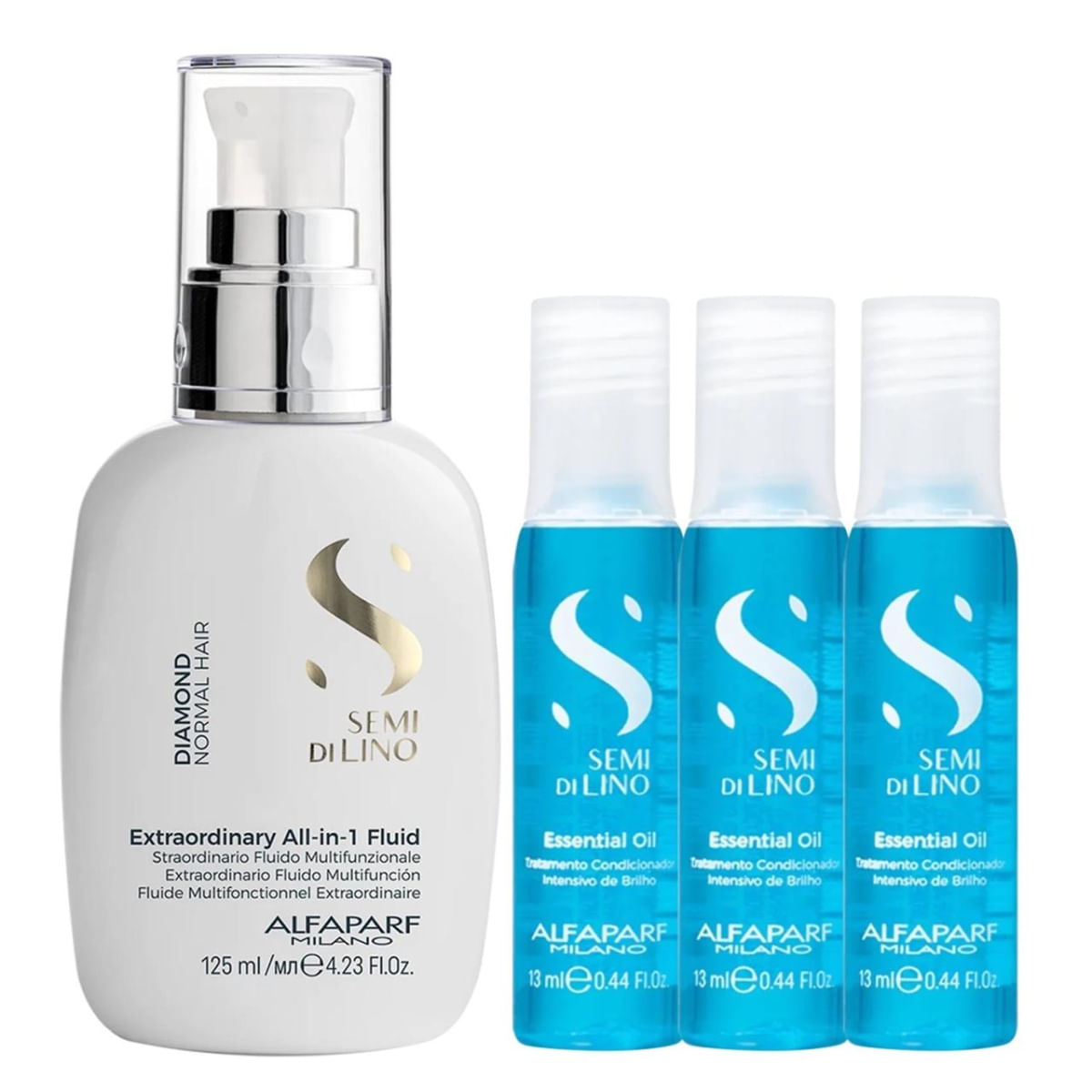 Kit Alfaparf Semi Di Lino Diamond - Fluído 125ml + 3x Ampola 13ml