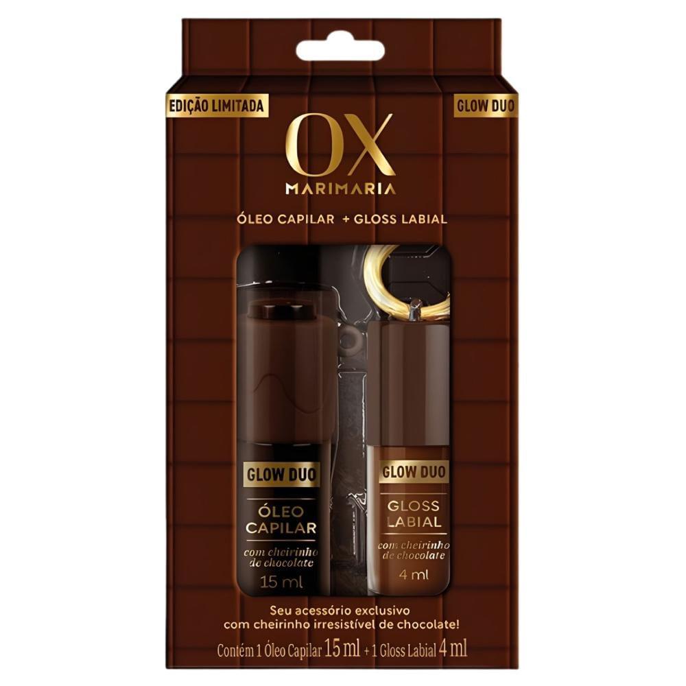 Kit Ox Mari Maria Glow Duo Chocolate Com Chaveiro: Óleo Capilar e Gloss Labial