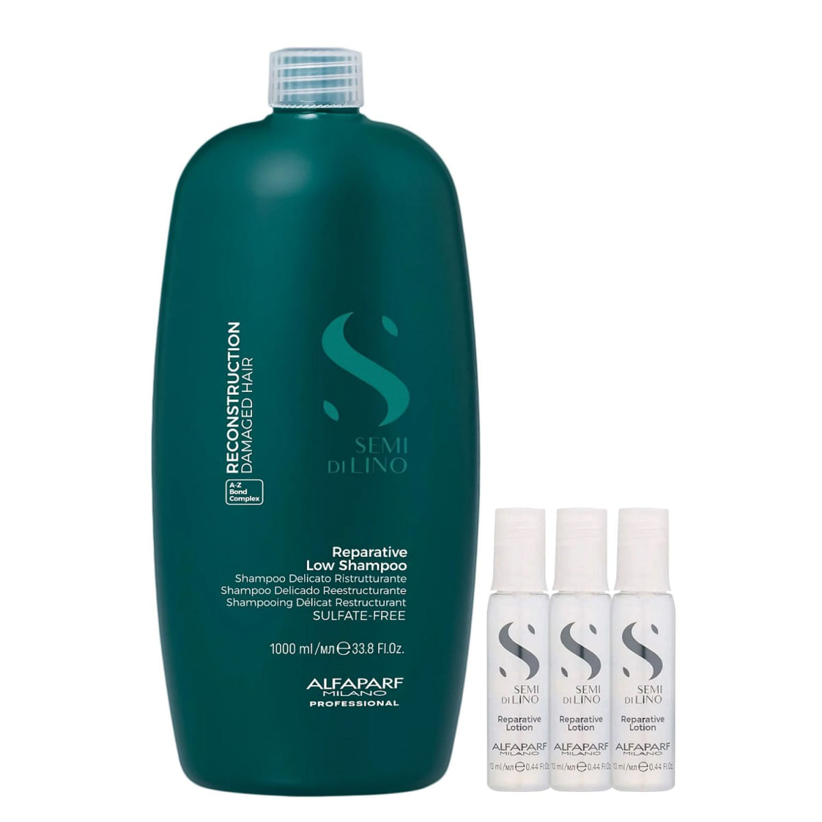 Kit Alfaparf Semi Di Lino Reconstruction - Shampoo 1L +  3x Ampola 13ml