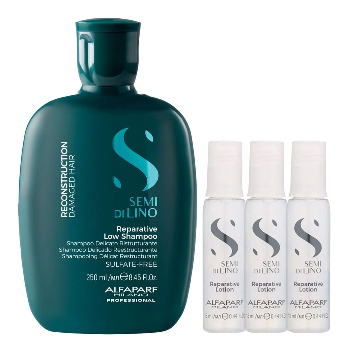 Kit Alfaparf Semi Di Lino Reconstruction - Shampoo 250ml + 3x Ampola 13ml