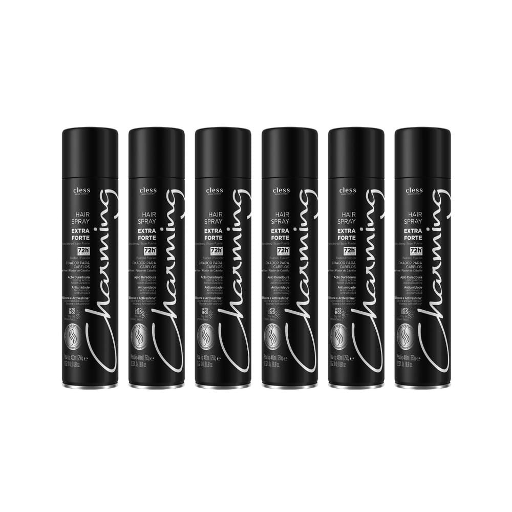 Kit Hair Spray Fixador Charming Black - Extra Forte 400ml - 6un