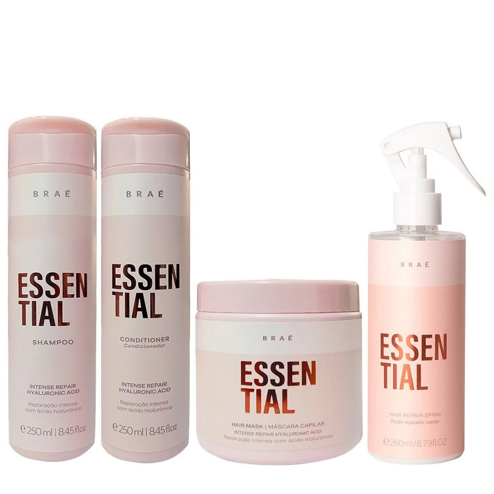 Kit Braé Essential Shampoo 250ml + Condicionador 250ml + Máscara 500g + Reconstrutor 260ml