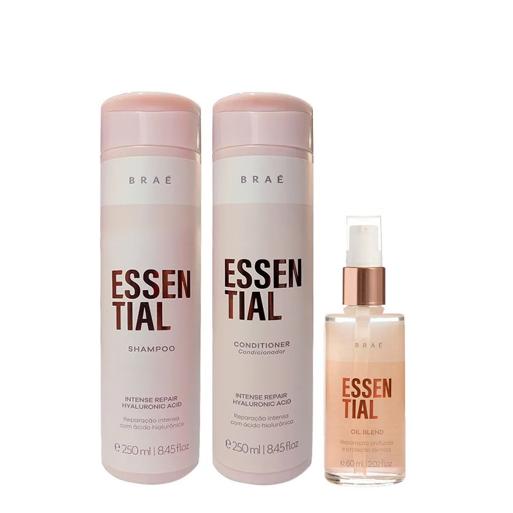Kit Braé Essential Shampoo 250ml + Condicionador 250ml + Oil Blend 60ml