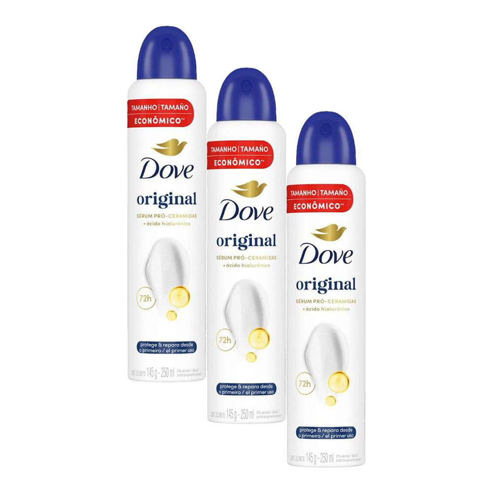 Kit com 3 Desodorantes Antitranspirantes Aerosol Dove Women Original 250ml