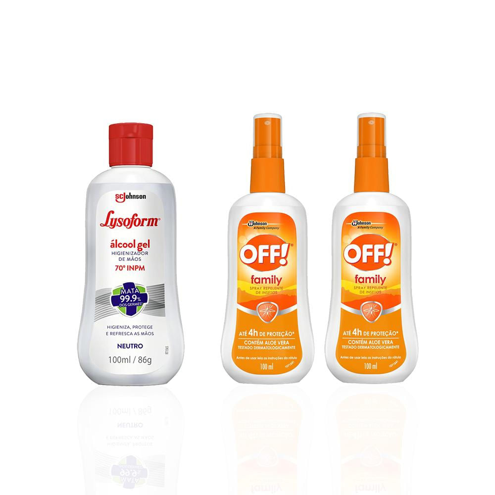 Kit 2 Repelente de Insetos Off! Spray 100ml + Álcool em Gel Lysoform Higienizador Neutro 100ml