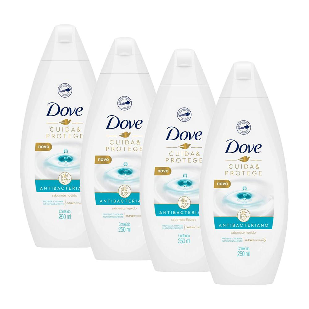 Kit 4 Sabonetes Líquidos Dove Antibacteriano Cuida & Protege 250ml cada