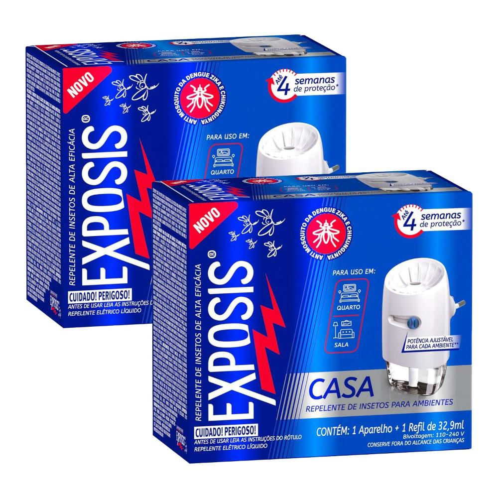 Kit 2 Pack Repelente Elétrico Líquido Exposis Casa 32,9ml + Refil