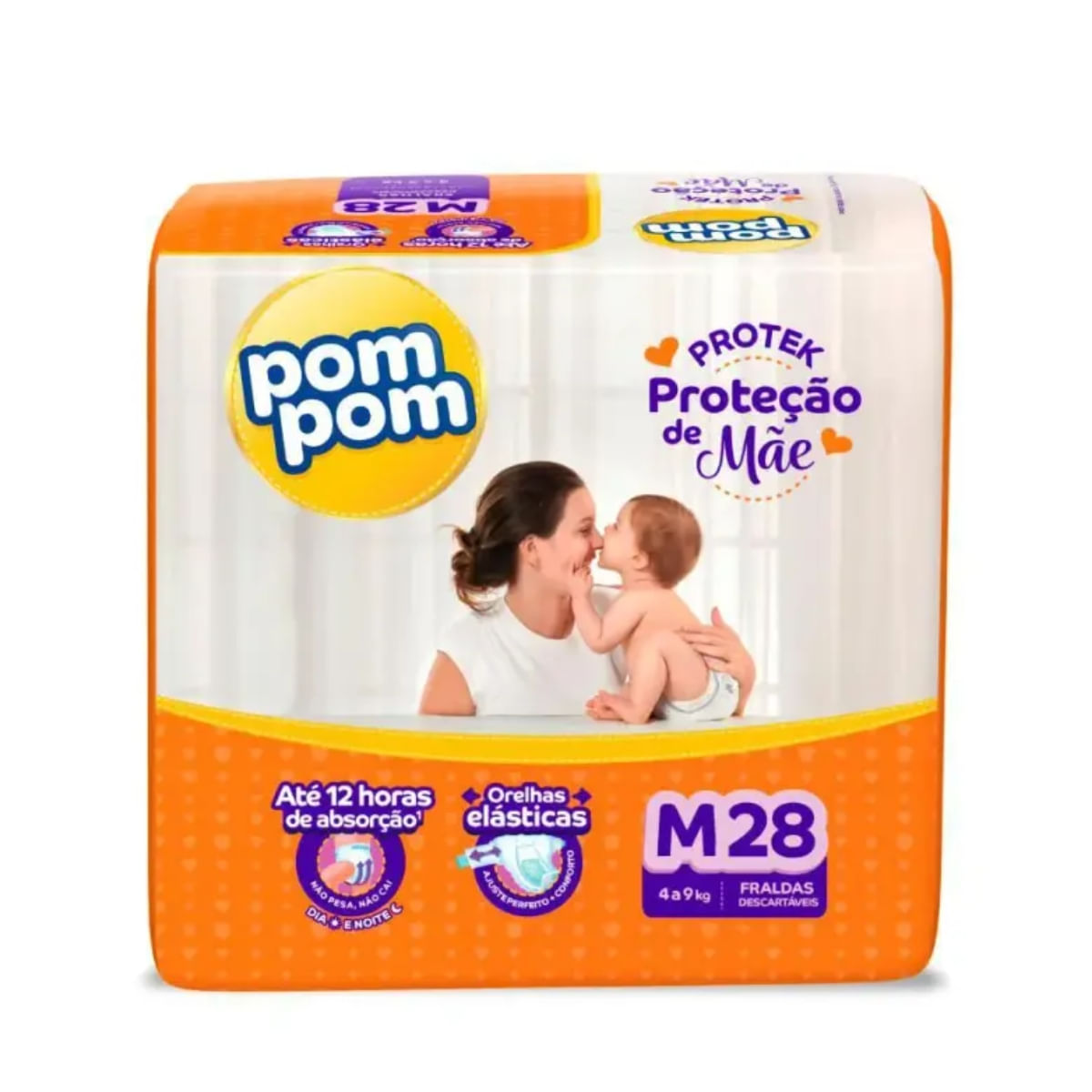 FRALDA POMPOM DERMA PROTEK JUMBO TAMANHO M - 28 UNIDADES