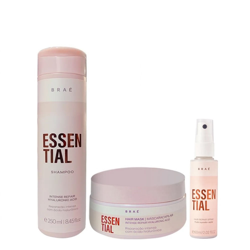 Kit Braé Essential Shampoo 250ml + Máscara 200g + Fluído Reparador 60ml