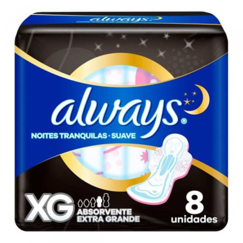 Absorvente Always 8 Unidades XG Com Abas Suave Noturno - Época