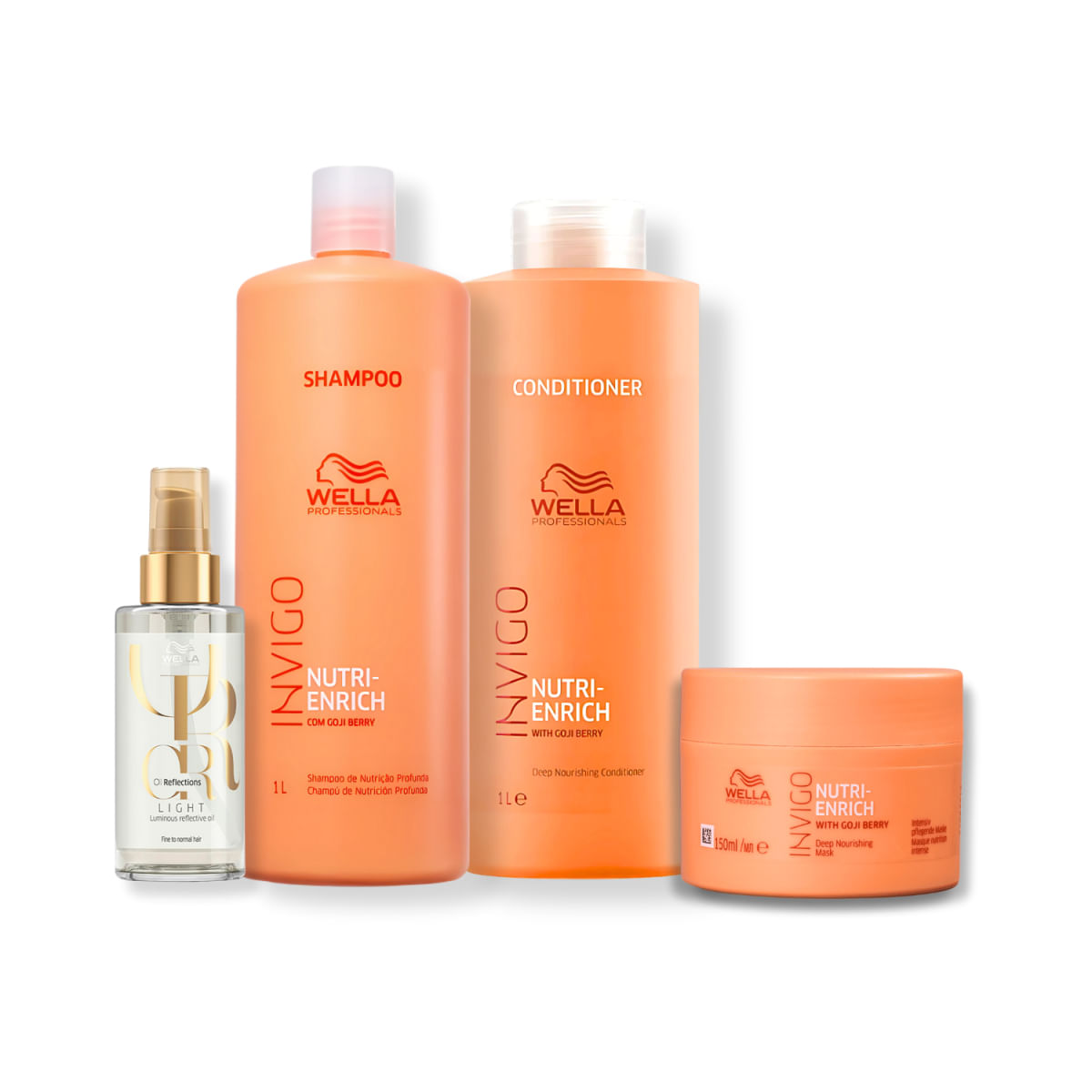 Kit Wella Professionals Nutri-Enrich - Shampoo 1L, Condicionador 1L, Mascara 150ml e Oleo Light 100ml