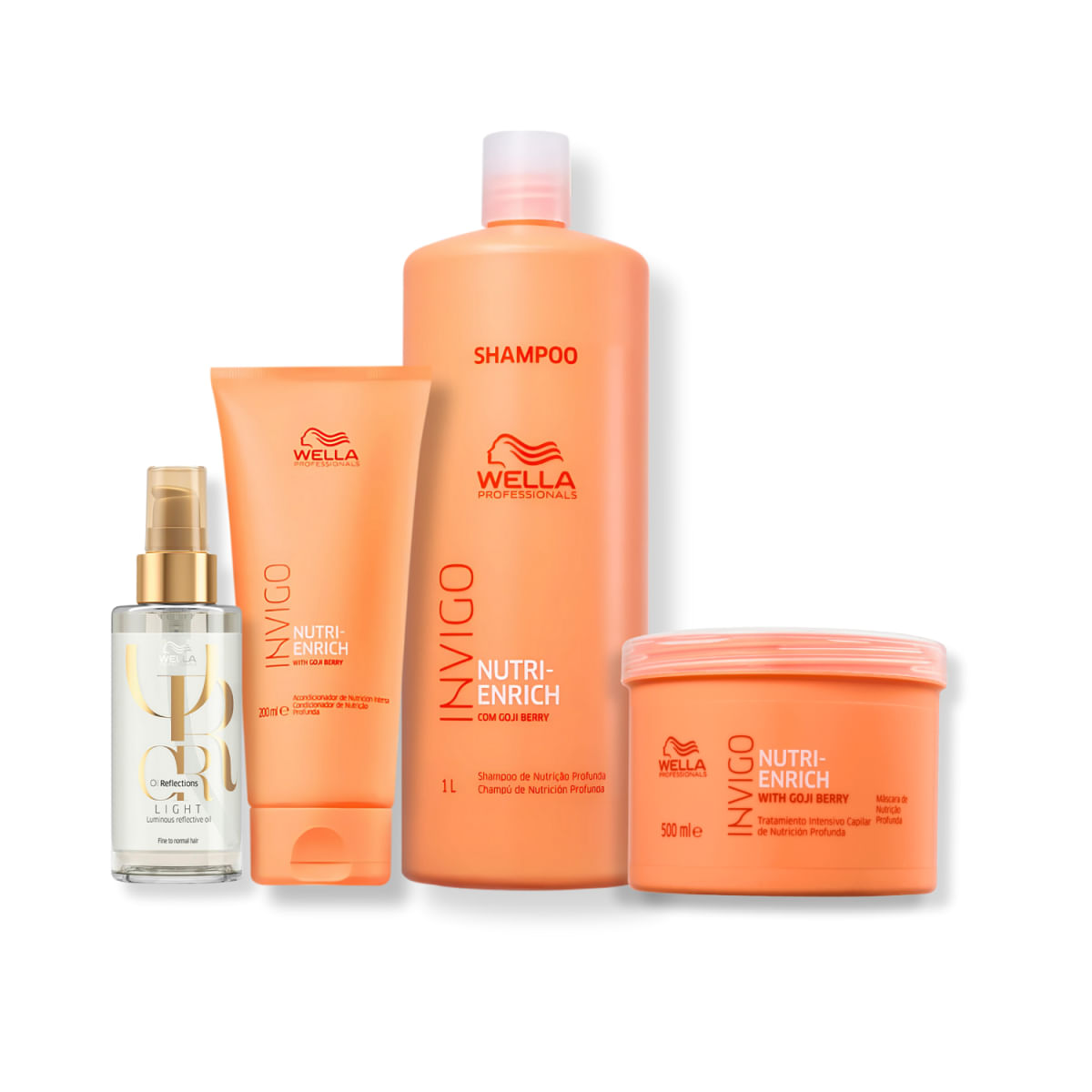 Kit Wella Professionals Nutri-Enrich - Shampoo 1L, Mascara 500ml, Condicionador 200ml, Óleo Light 100ml
