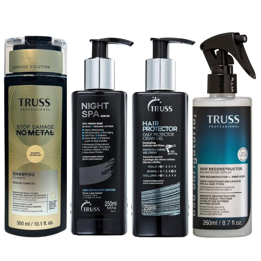 Kit Truss No Metal - Shampoo 300ml + Night Spa 250ml + Uso Obrigatório 260ml + Hair Protector 250ml